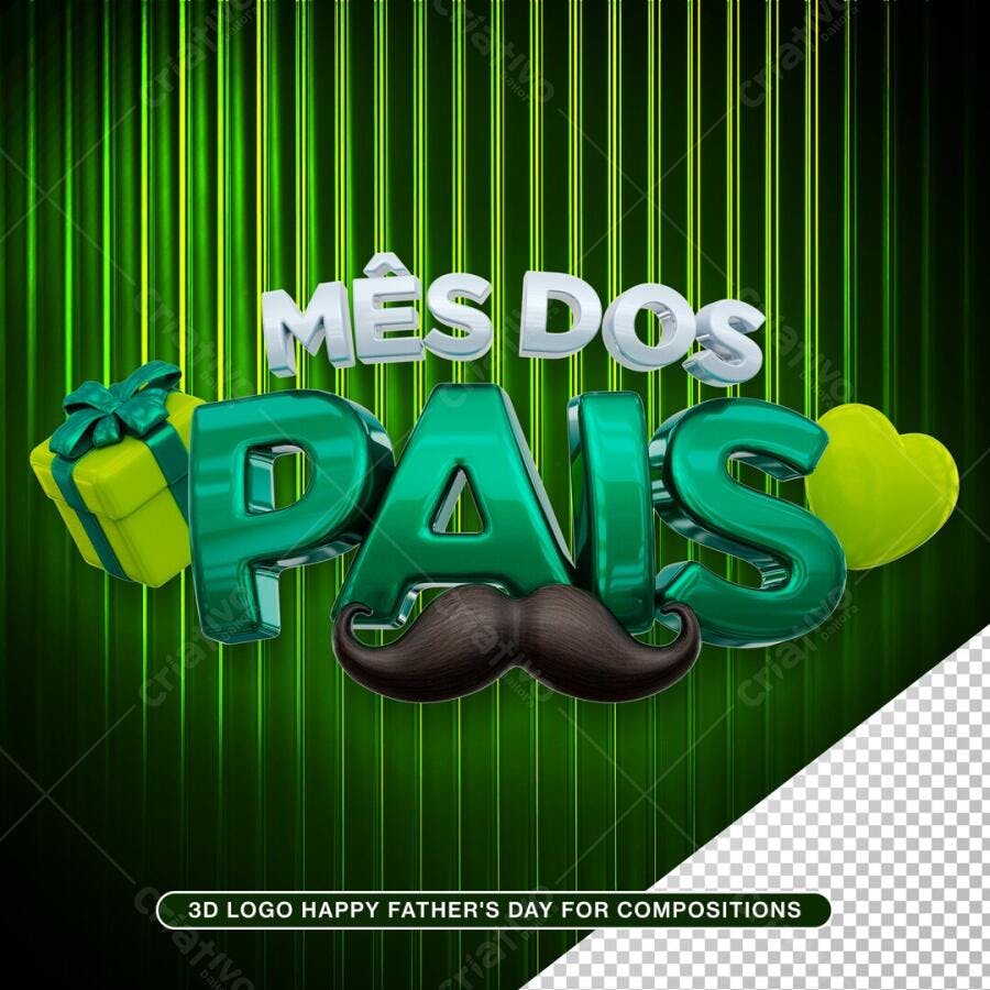 Mês dos Pais Agosto 3D Logo Bigode Presente PSD Editável