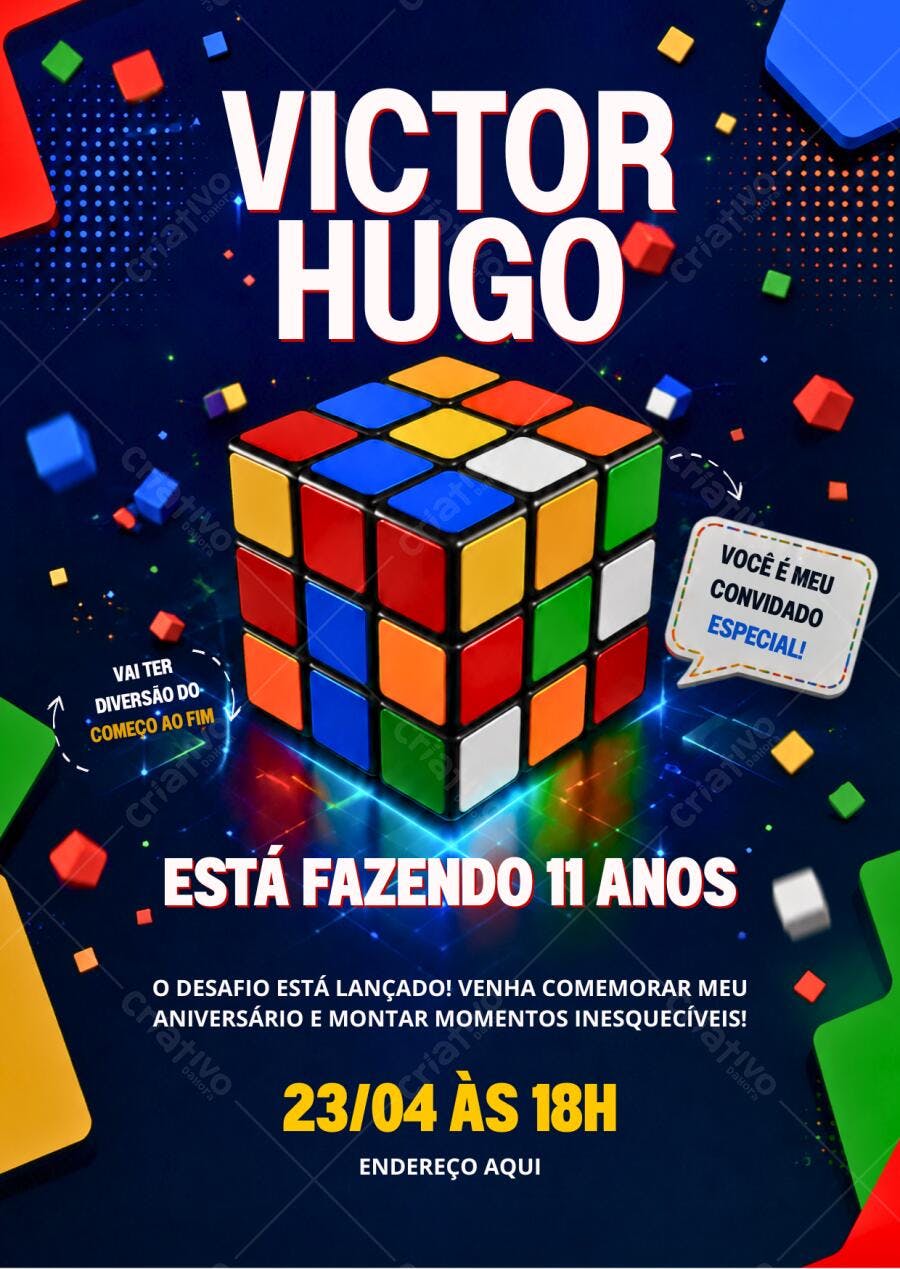 Convite Aniversário Cubo Mágico 11 Anos Editável