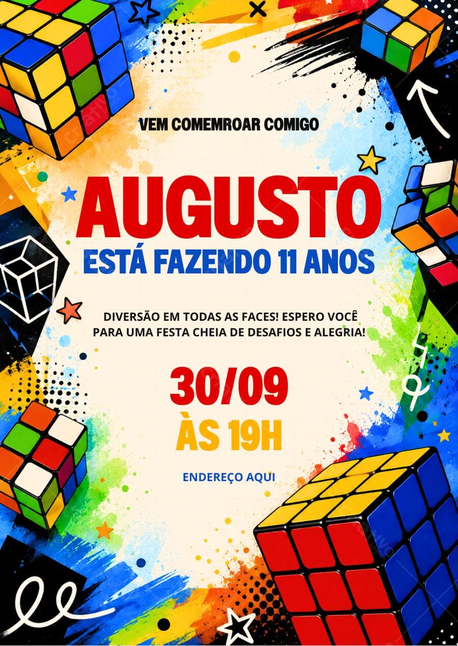 Convite Aniversário Cubo Mágico 11 Anos Editável