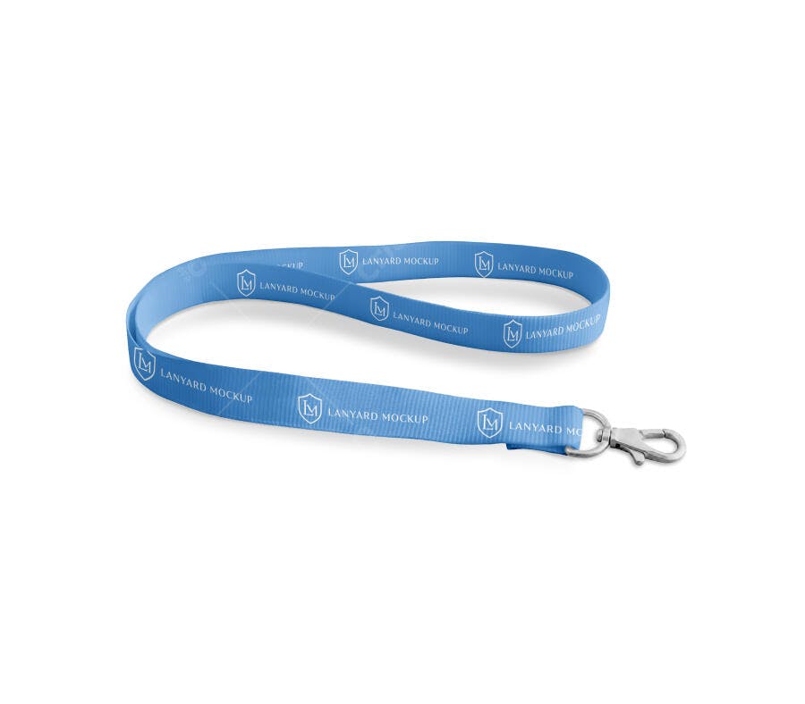 Mockup Cordão Crachá Azul Fundo Branco Editável