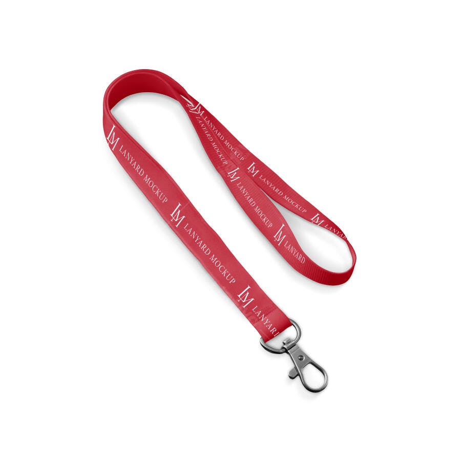Mockup Cordão Crachá Vermelho Fundo Branco Editável