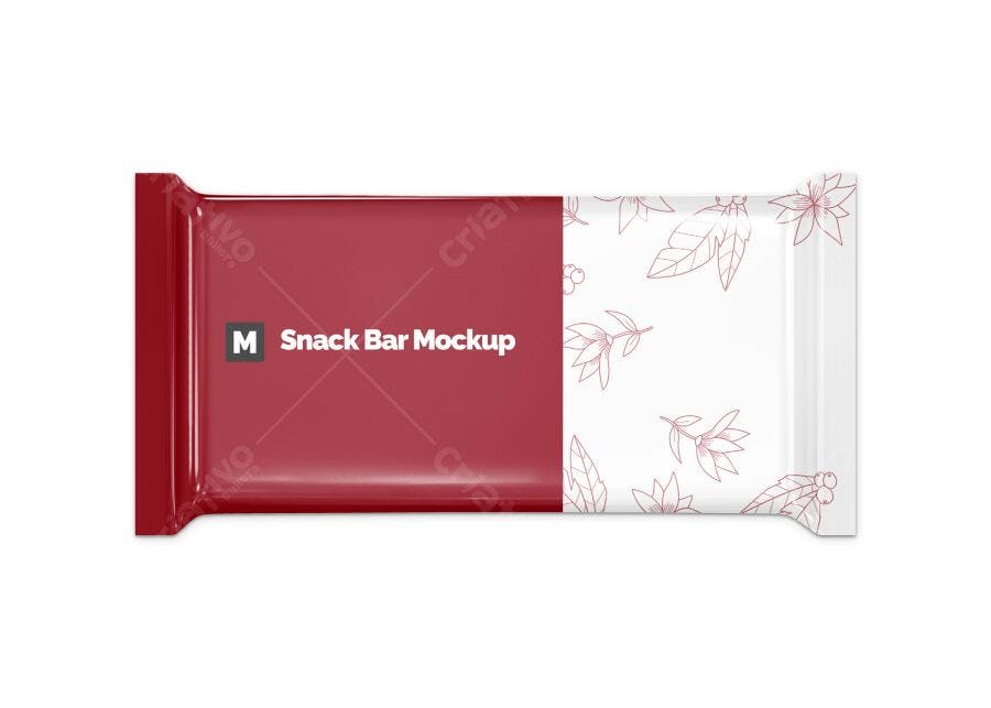 Mockup Embalagem Barra de Cereal Frontal Fundo Branco Editável