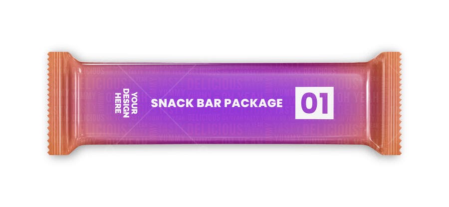 Mockup Embalagem Barra de Cereal Horizontal Fundo Branco Editável