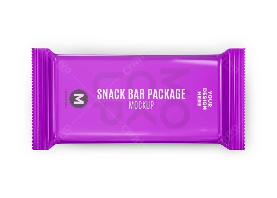 Mockup Embalagem Barra de Cereal Plástico Frontal Editável