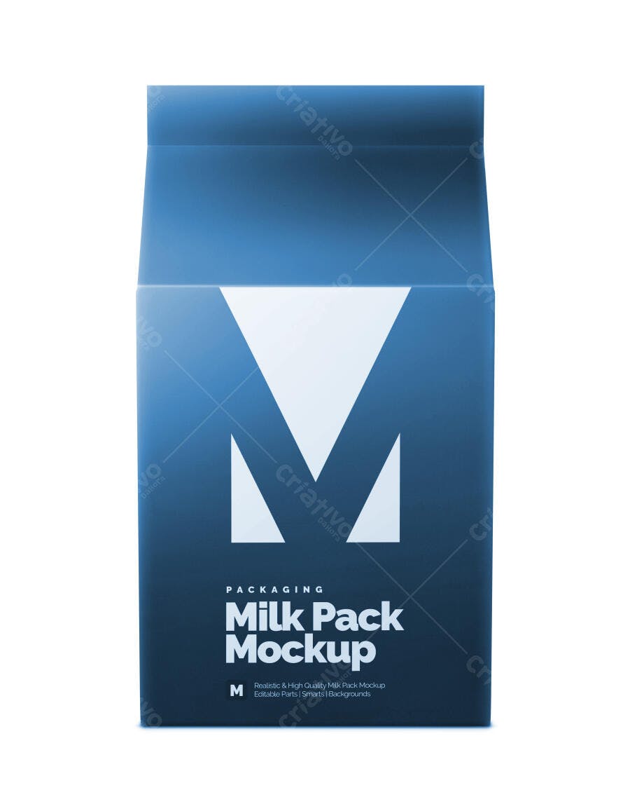 Mockup Embalagem Leite Caixa Tetra Pak Frontal Editável