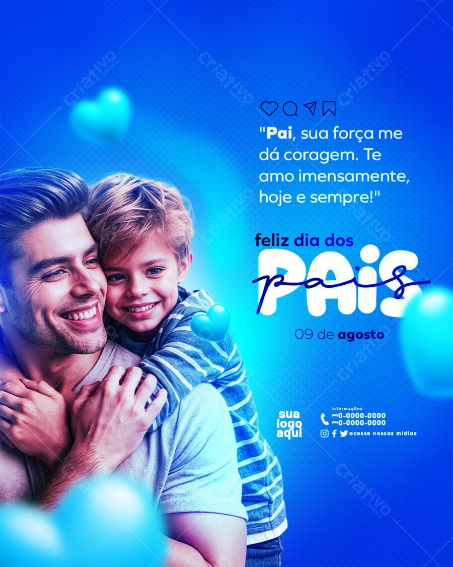 Post Dia dos Pais Agosto Azul PSD Editável