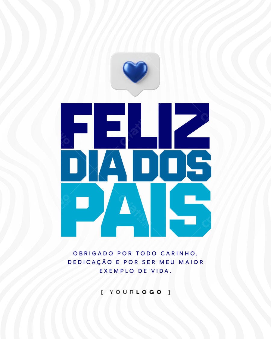 Post Dia dos Pais Agosto Coração Azul PSD Editável