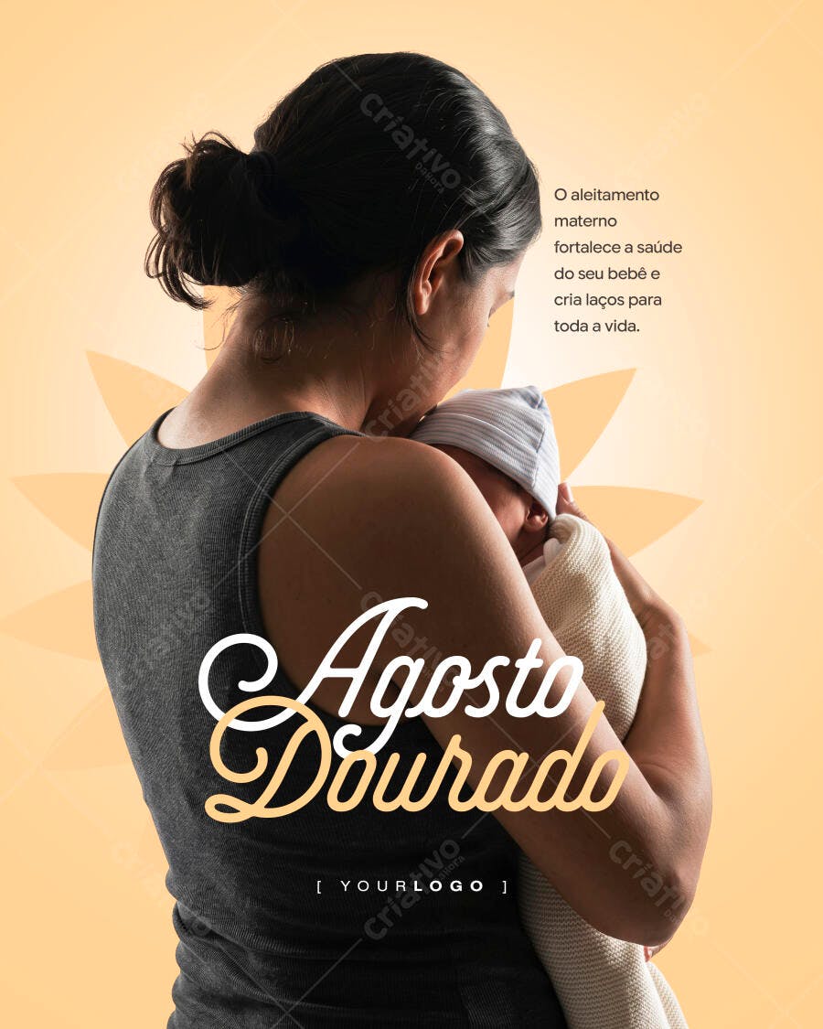 Post Instagram Agosto Dourado Aleitamento Materno PSD Editável