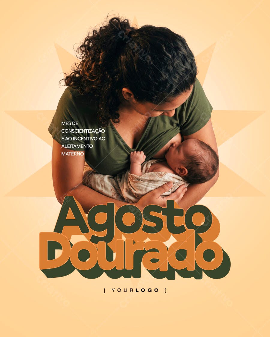 Post Instagram Agosto Dourado Aleitamento Materno PSD Editável