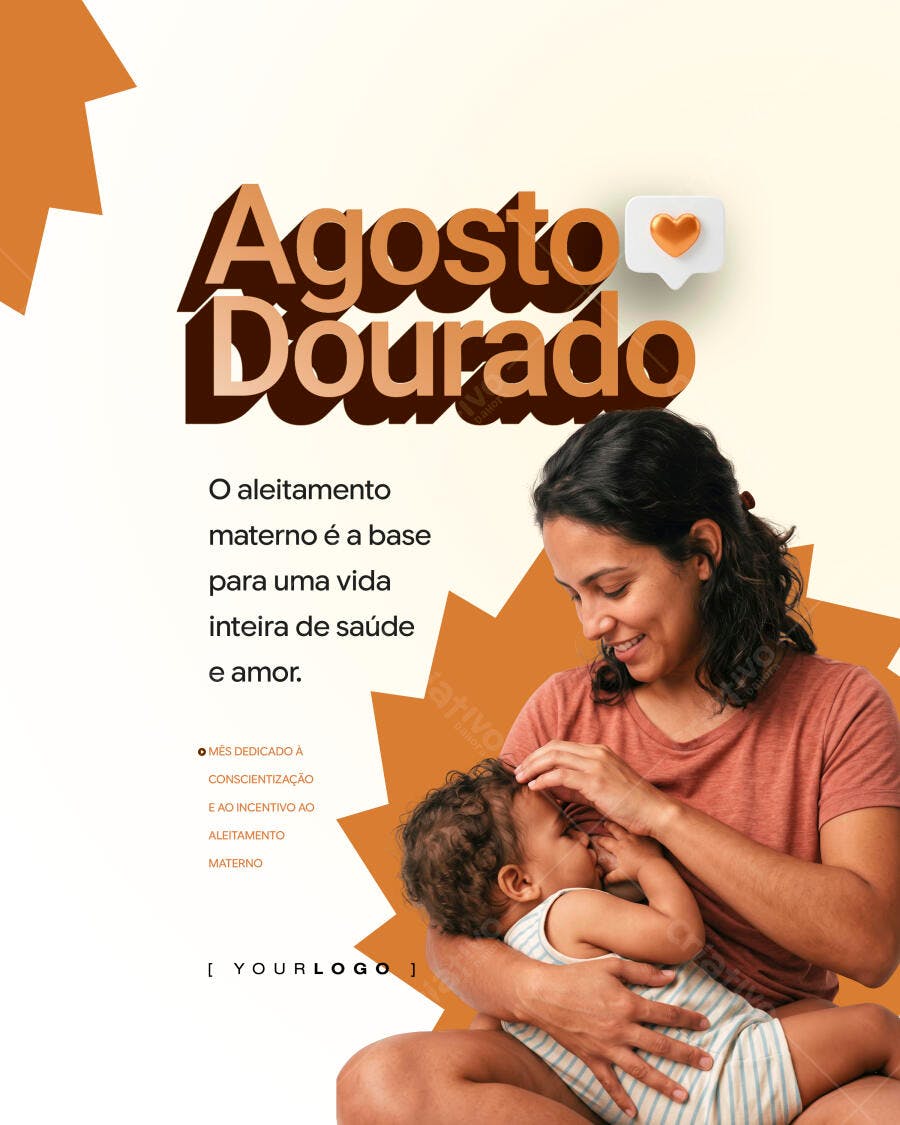 Post Instagram Agosto Dourado Aleitamento Materno PSD Editável