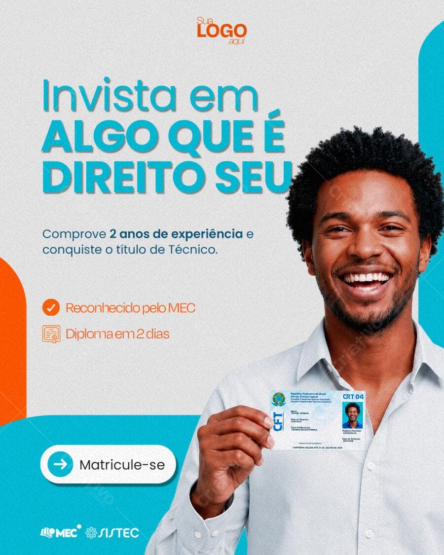 Post Instagram Curso Técnico Profissionalizante PSD Editável