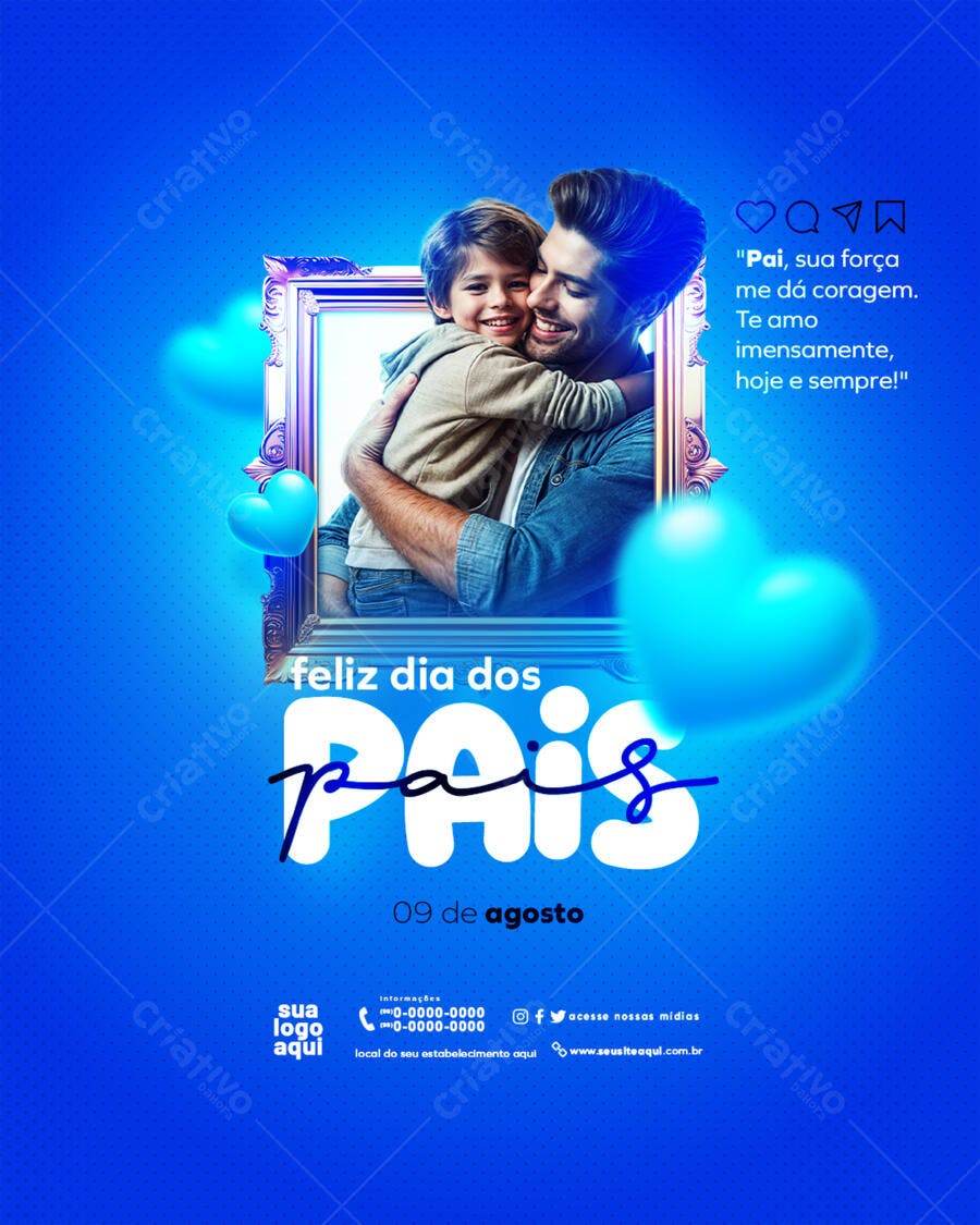 Post Instagram Dia dos Pais Agosto PSD Editável