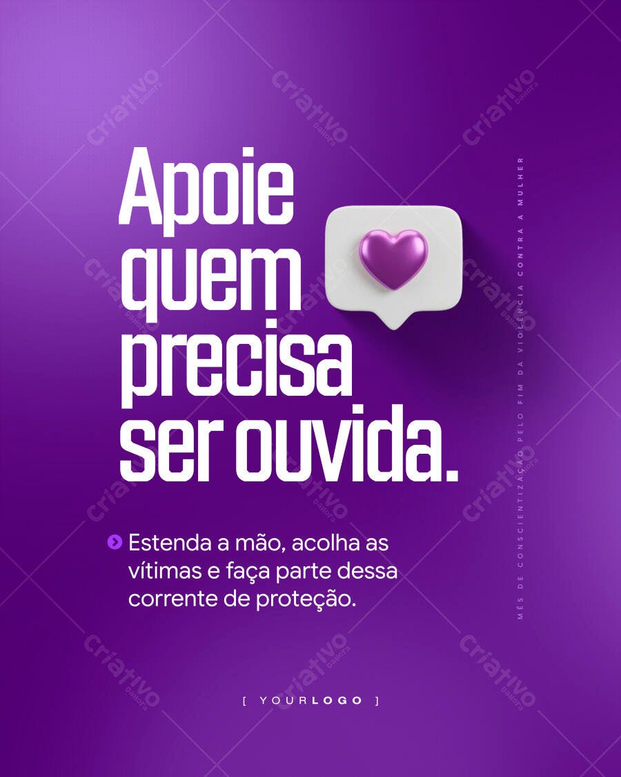 Post Instagram Mês Conscientização Violência Contra Mulher PSD Editável