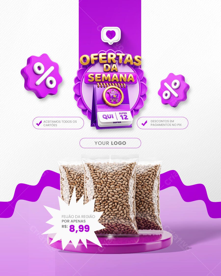 Post Instagram Ofertas da Semana Supermercado PSD Editável