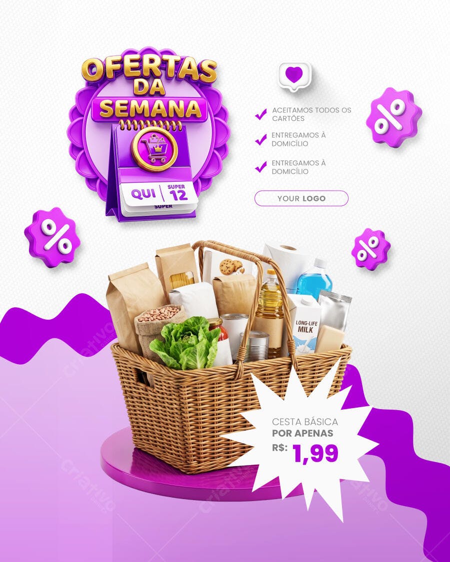 Post Instagram Ofertas da Semana Supermercado PSD Editável