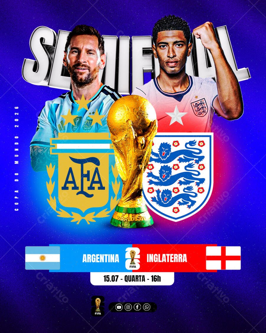 Post Semifinal Copa do Mundo Futebol PSD Editável