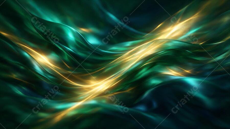 Textura Abstrata Ondas Fluídas Verde e Dourado para Fundo Digital