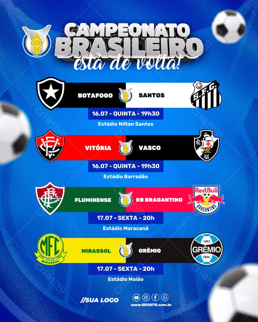 Post Instagram Campeonato Brasileiro Futebol PSD Editável