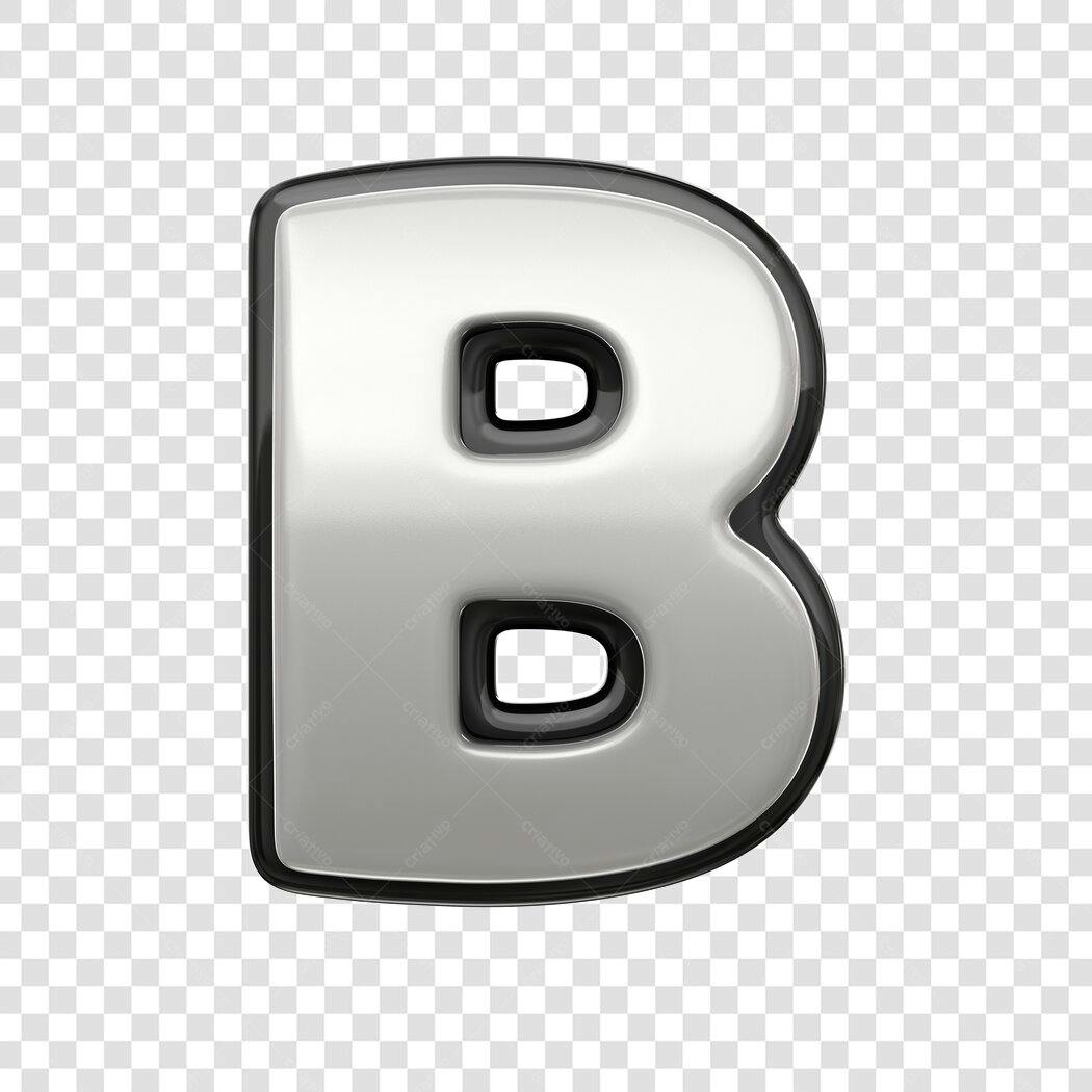 Elemento 3D Letra B Prata Metalizado PNG Fundo Transparente
