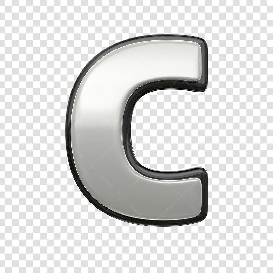 Elemento 3D Letra C Prata Cromada PNG Fundo Transparente