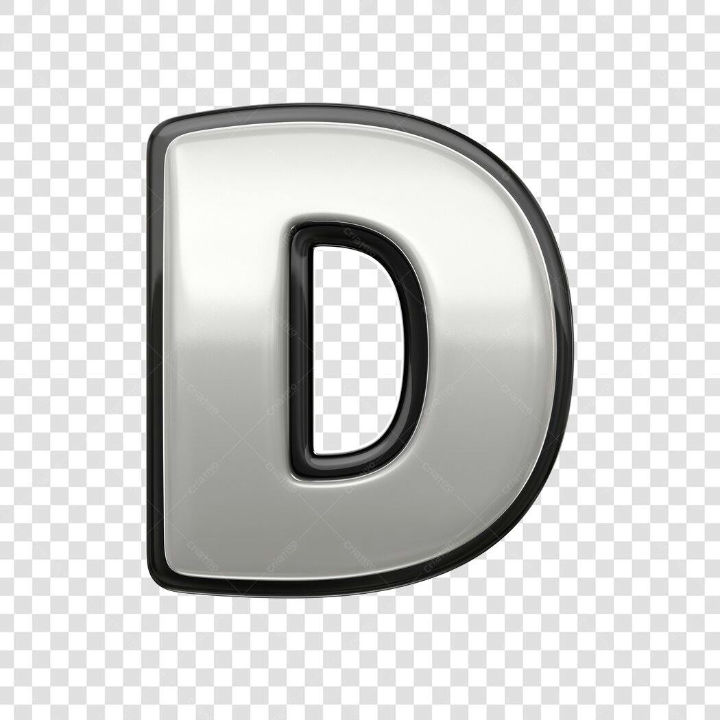 Elemento 3D Letra D Prata Metalizada PNG Fundo Transparente