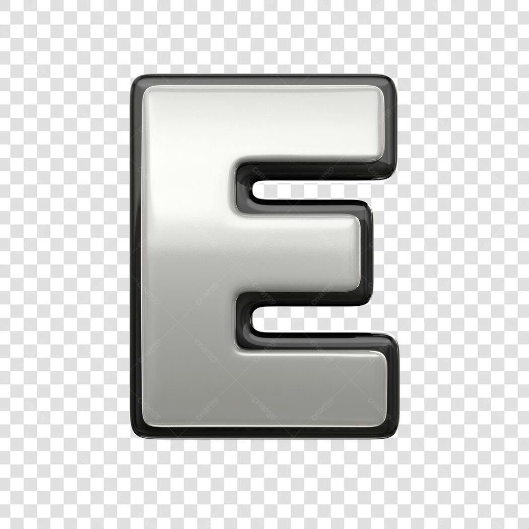 Elemento 3D Letra E Prata Metalizada PNG Fundo Transparente