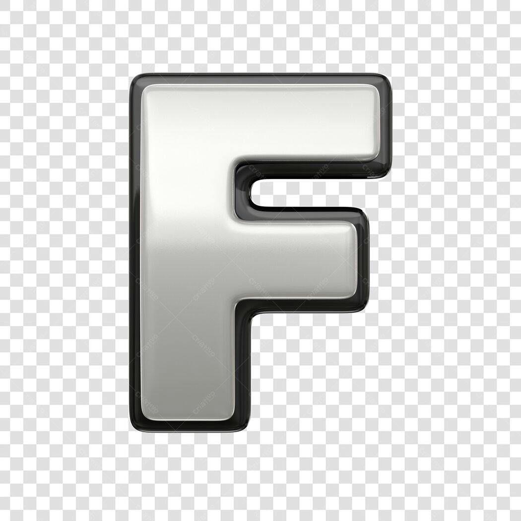 Elemento 3D Letra F Prata Metalizada PNG Fundo Transparente