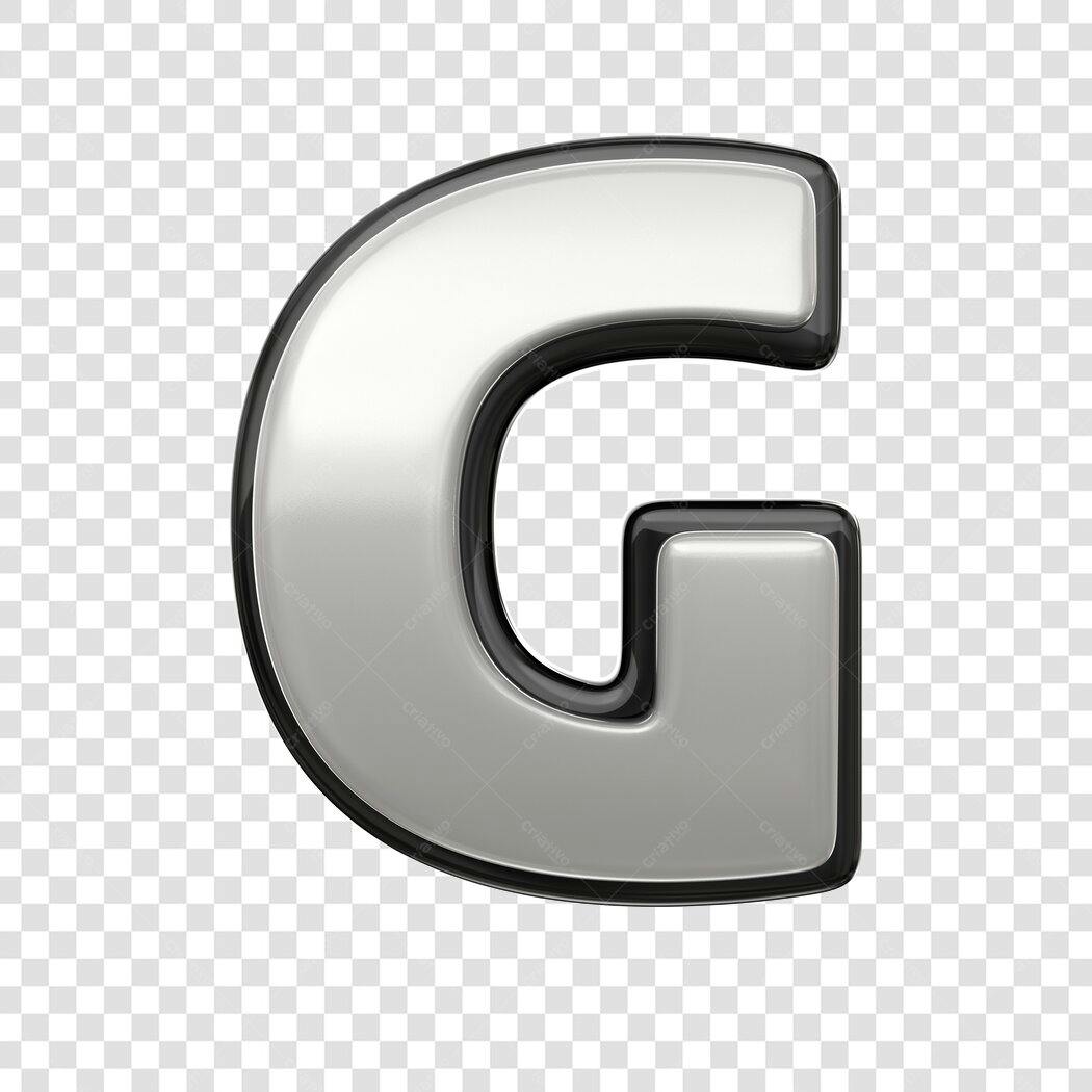 Elemento 3D Letra G Prata Metálico PNG Fundo Transparente