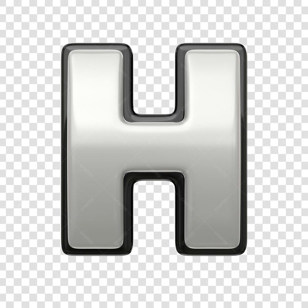 Elemento 3D Letra H Prata Metalizada PNG Fundo Transparente