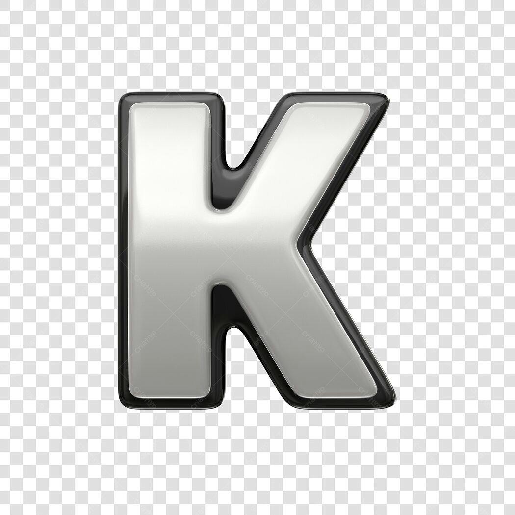 Elemento 3D Letra K Metalizada Prata PNG Fundo Transparente