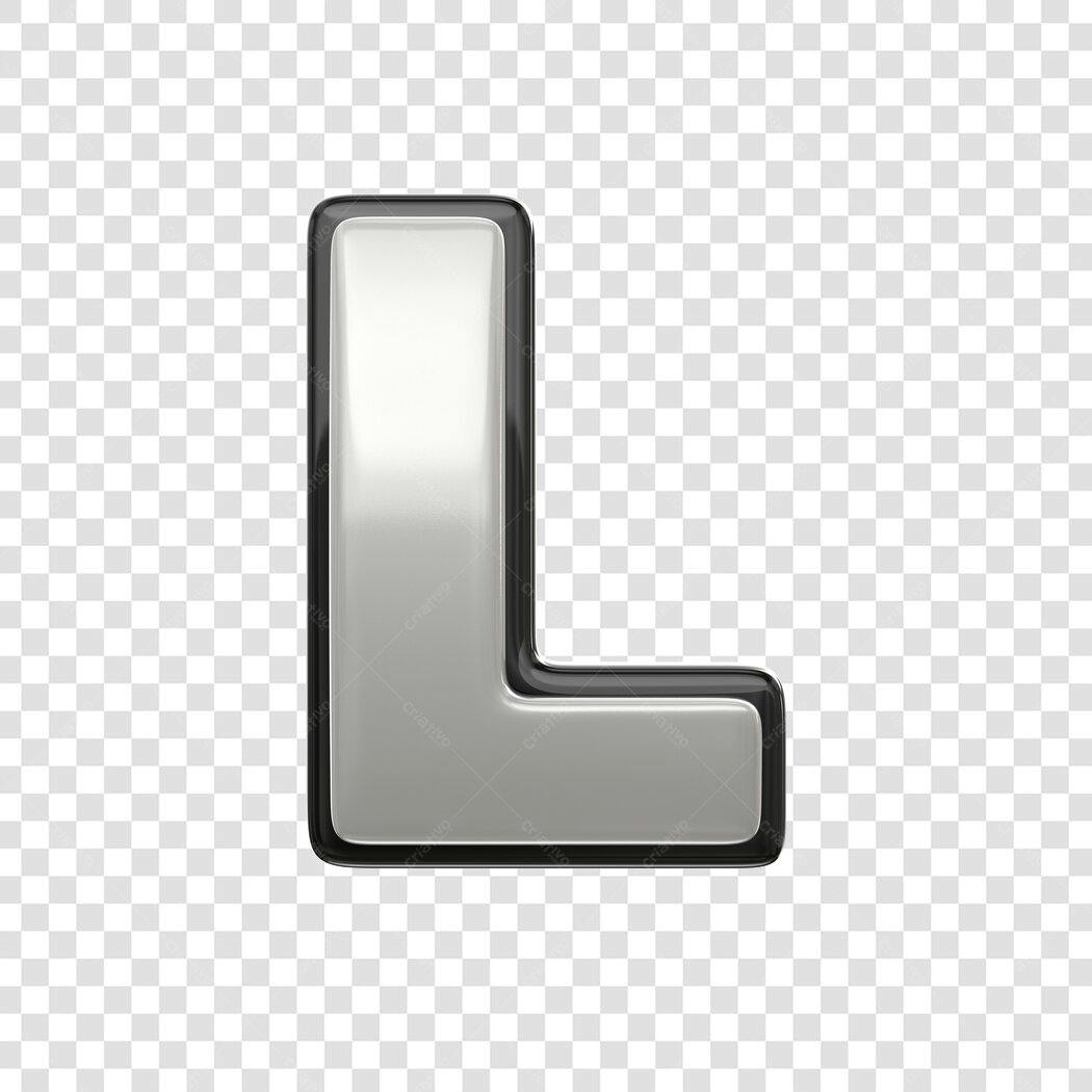 Elemento 3D Letra L Prata Metalizado PNG Fundo Transparente