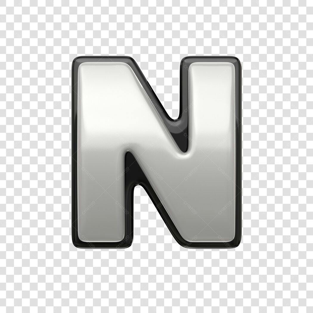 Elemento 3D Letra N Prata Metalizado PNG Fundo Transparente