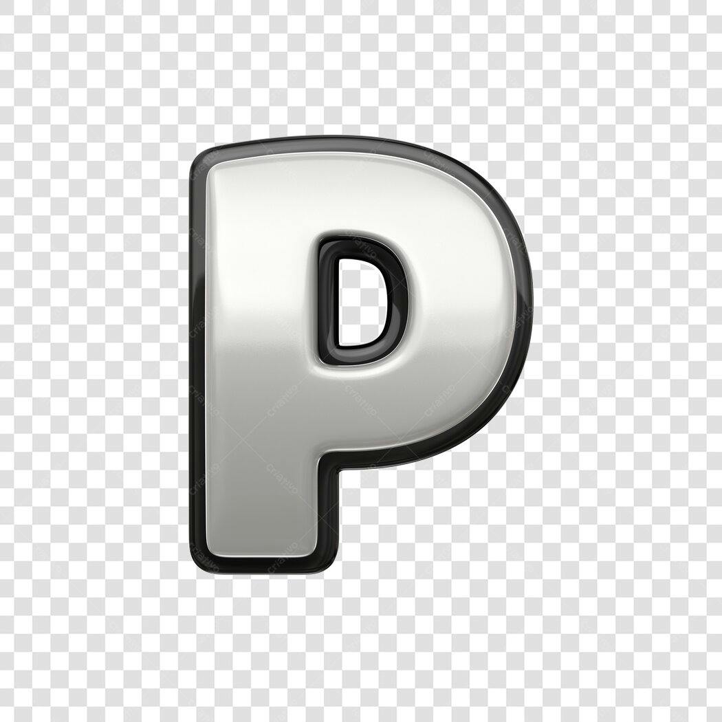 Elemento 3D Letra P Prata Brilhante PNG Fundo Transparente