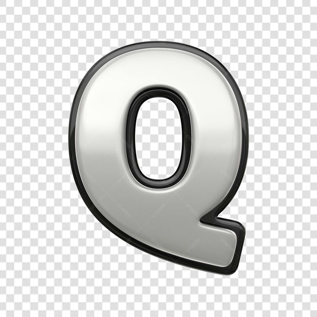 Elemento 3D Letra Q Prata Metalizada PNG Fundo Transparente