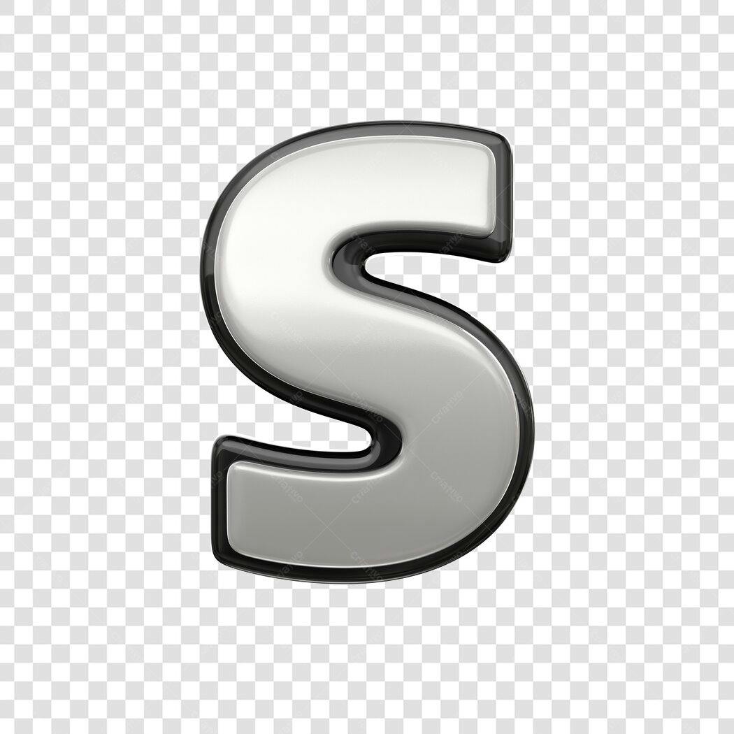 Elemento 3D Letra S Prata Metalizado PNG Fundo Transparente