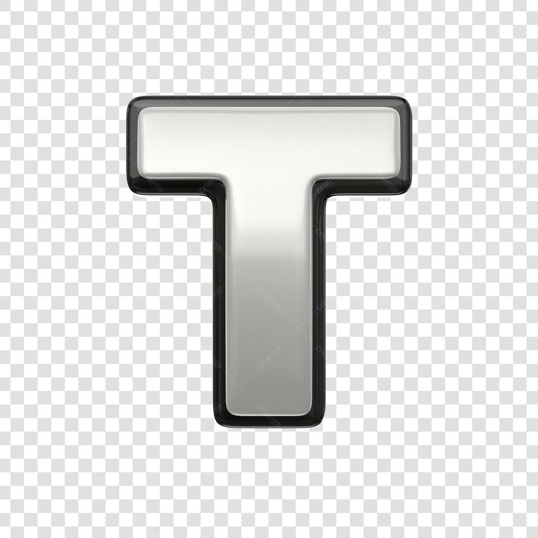 Elemento 3D Letra T Prata Metalizada PNG Fundo Transparente