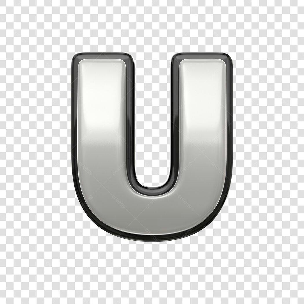 Elemento 3D Letra U Prata Cromado PNG Fundo Transparente