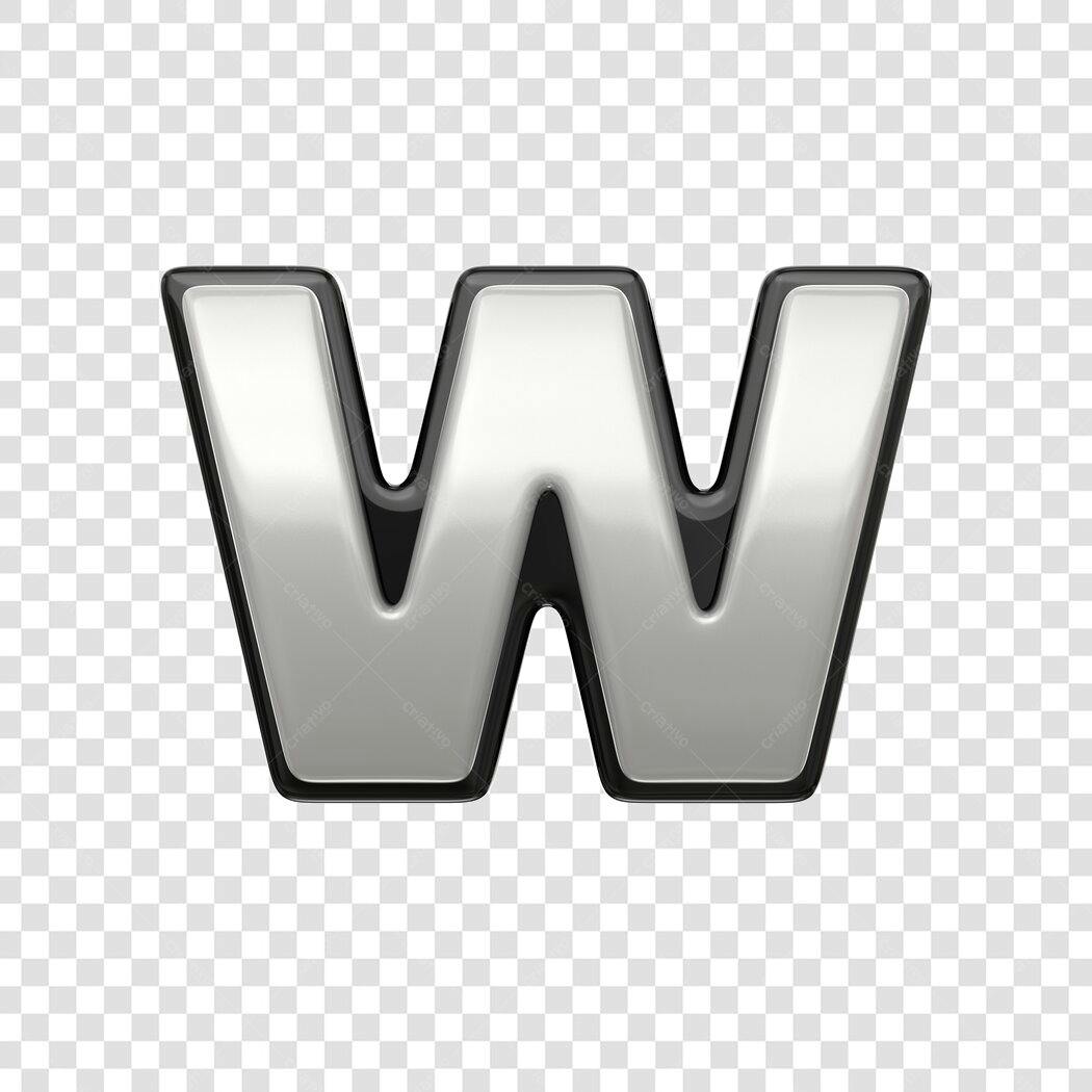 Elemento 3D Letra W Prata Brilhante PNG Fundo Transparente