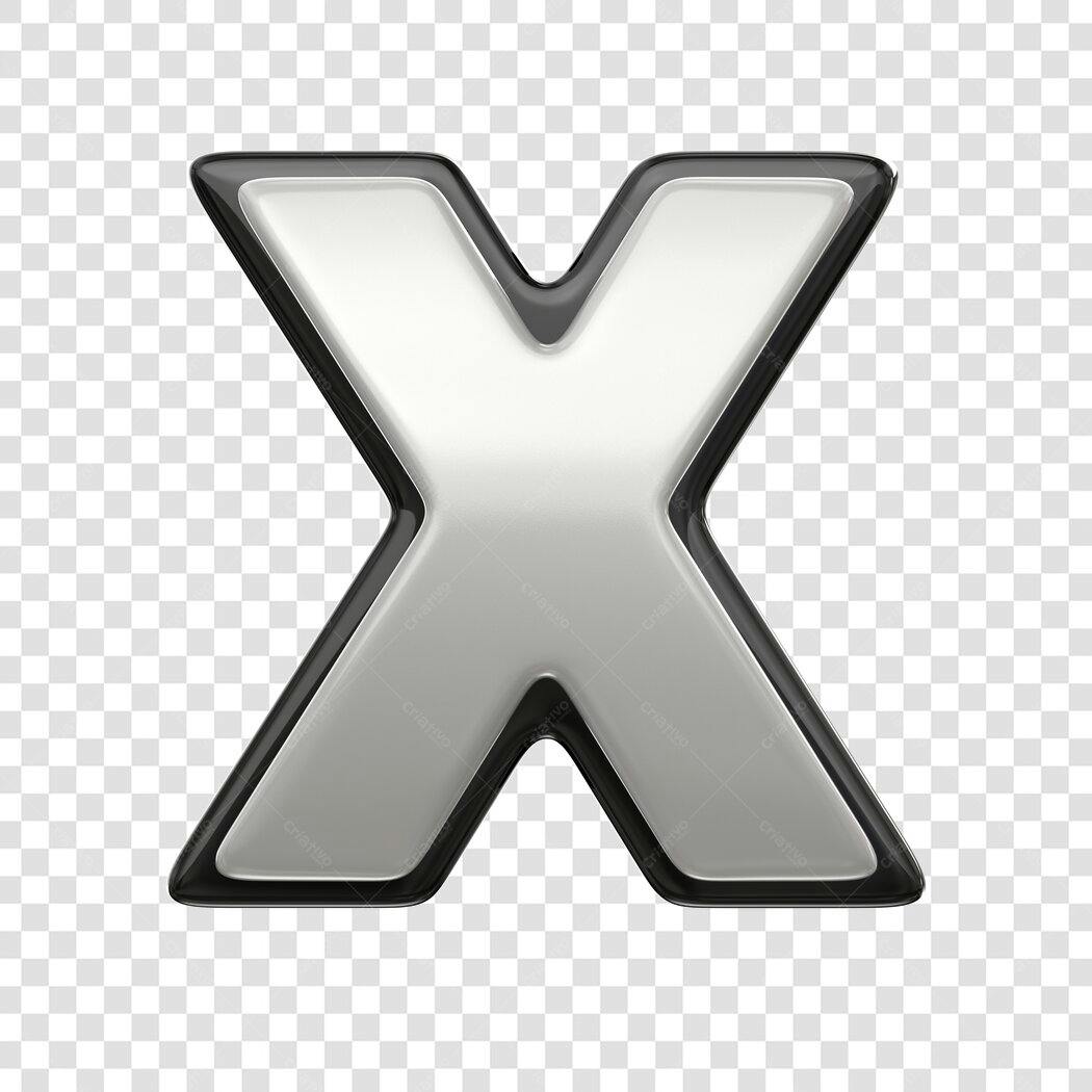 Elemento 3D Letra X Prata Brilhante PNG Fundo Transparente