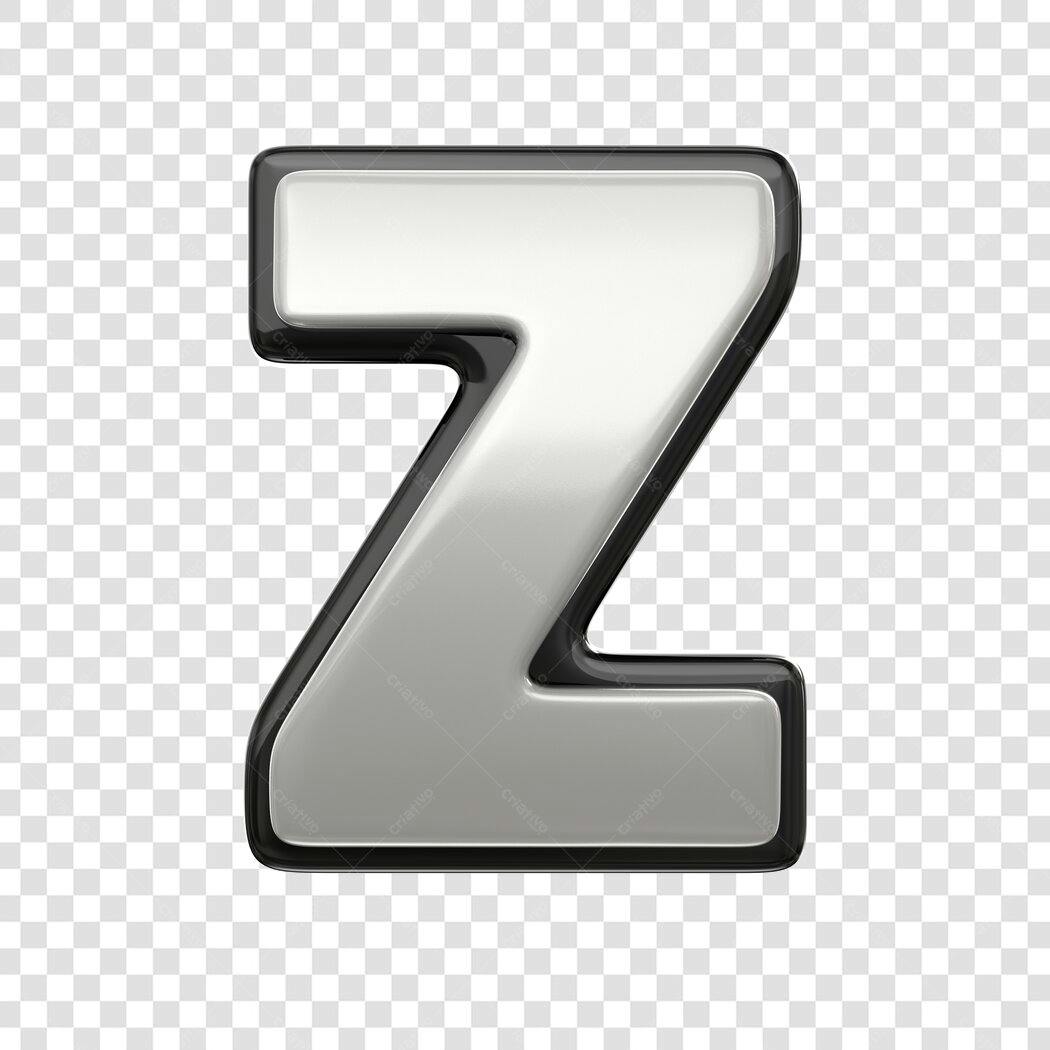 Elemento 3D Letra Z Prata Metálico PNG Fundo Transparente