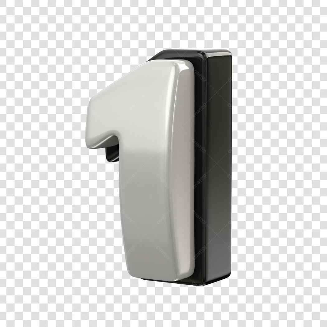 Elemento 3D Número 1 Branco e Preto PNG Fundo Transparente