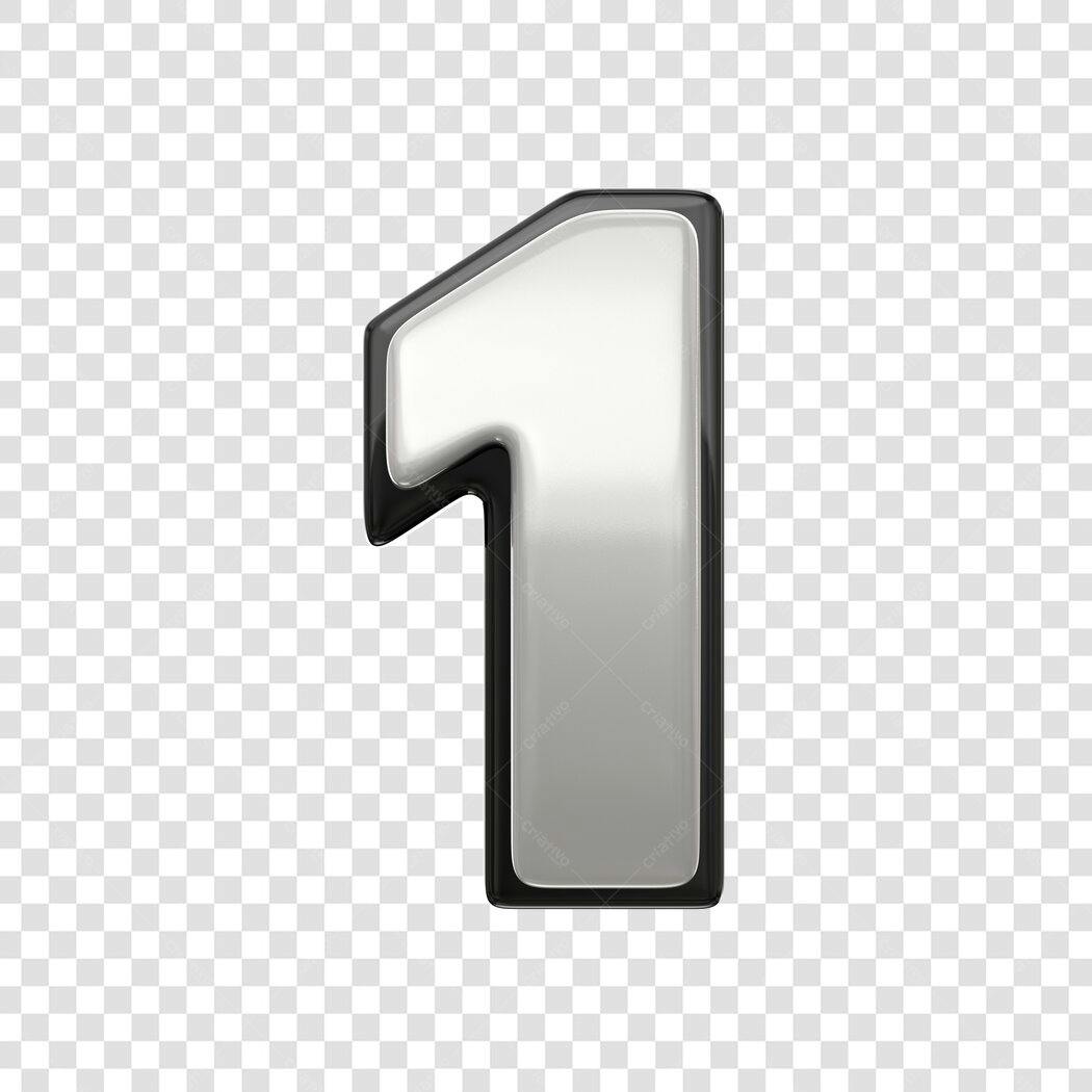 Elemento 3D Número 1 Prata Metálico PNG Fundo Transparente
