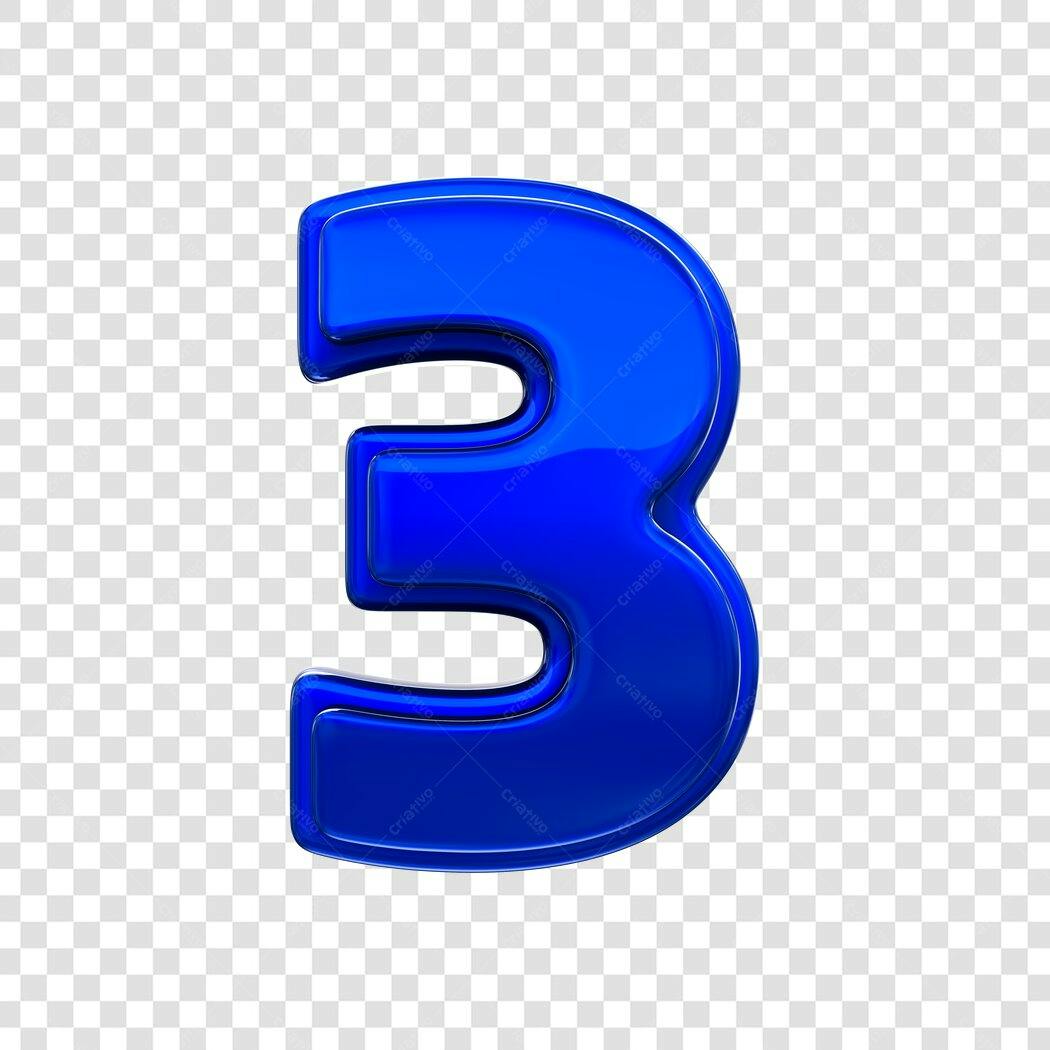 Elemento 3D Número 3 Azul Brilhante PNG Fundo Transparente