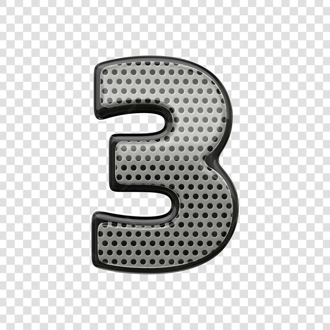 Elemento 3D Número 3 Metálico Perfurado PNG Fundo Transparente