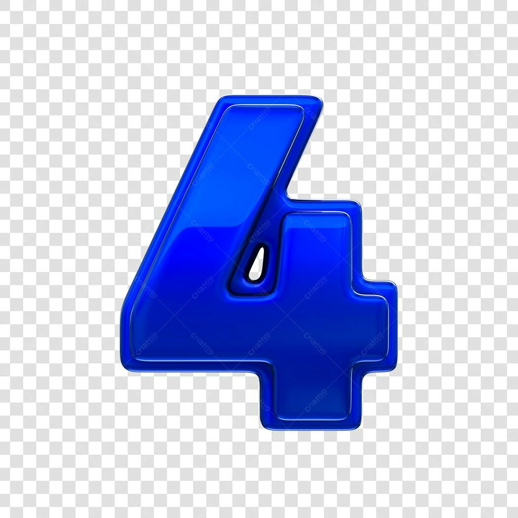 Elemento 3D Número 4 Azul Brilhante PNG Fundo Transparente