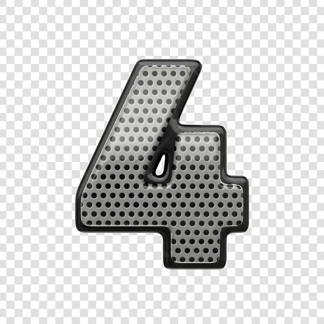 Elemento 3D Número 4 Metal Perfurado PNG Fundo Transparente