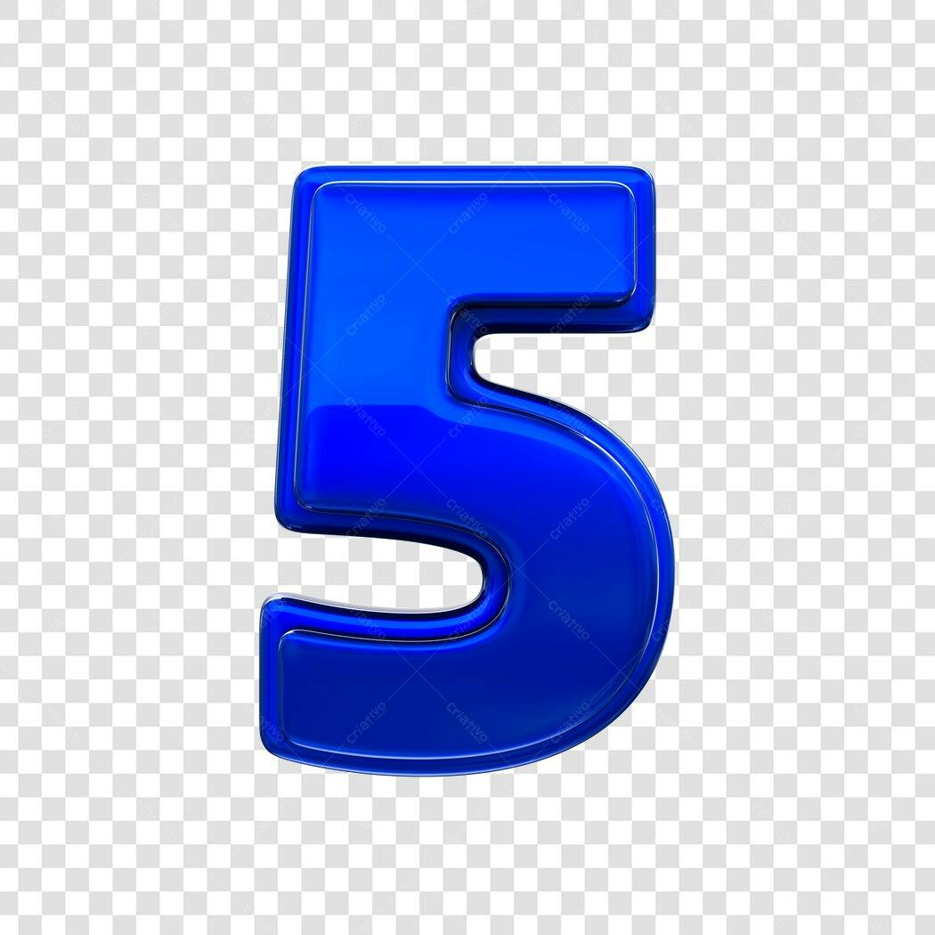Elemento 3D Número 5 Azul Brilhante PNG Fundo Transparente