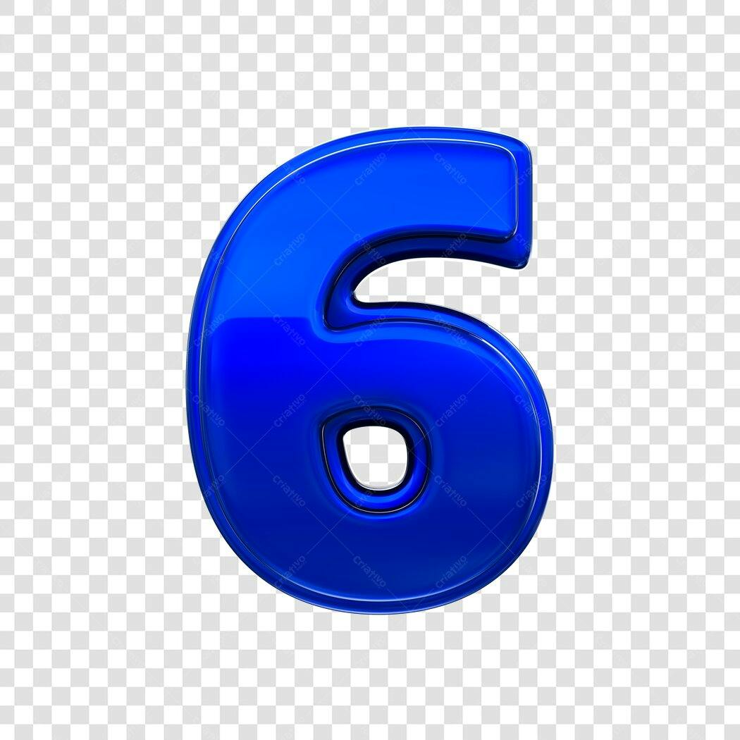 Elemento 3D Número 6 Azul Brilhante PNG Fundo Transparente