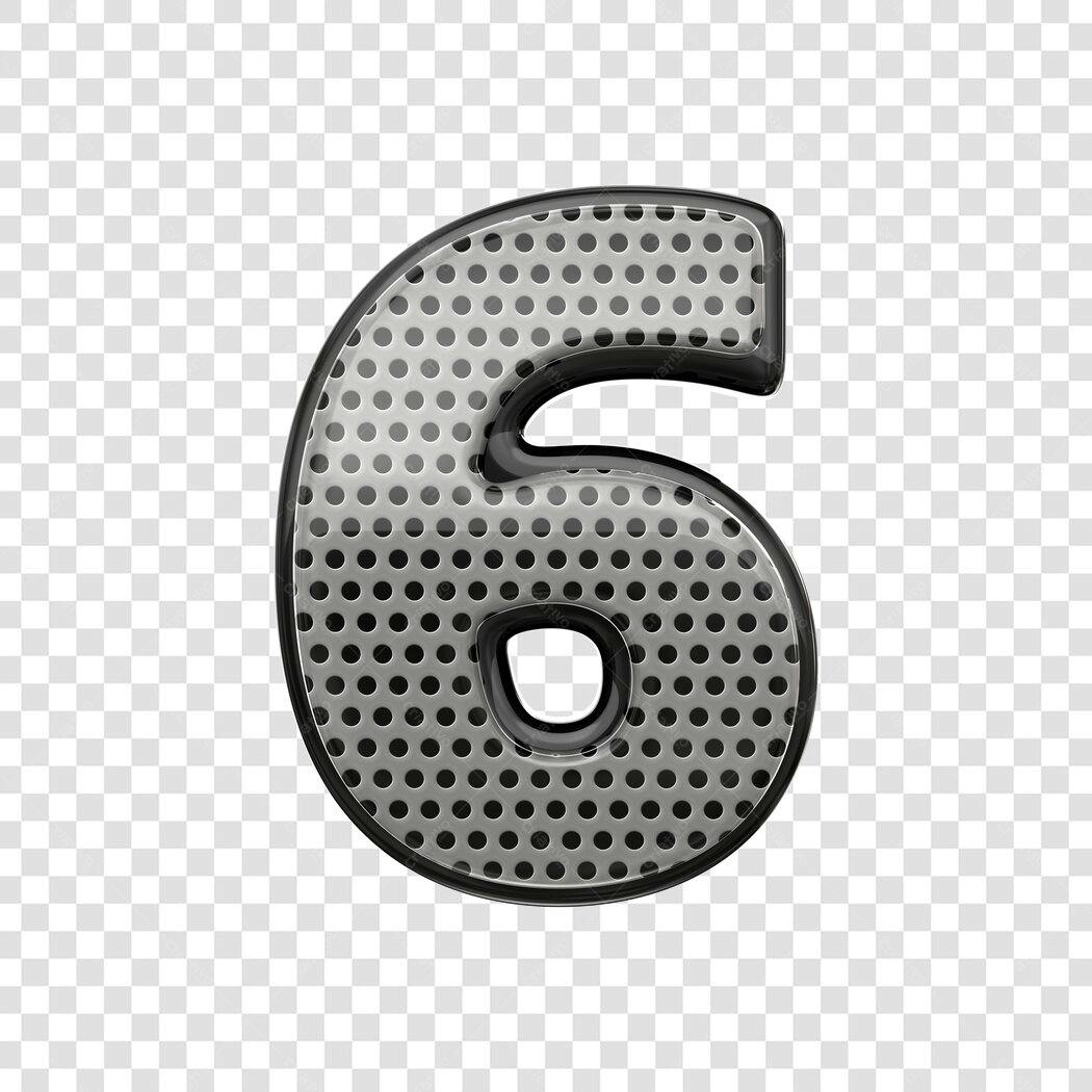 Elemento 3D Número 6 Metálico Perfurado PNG Fundo Transparente