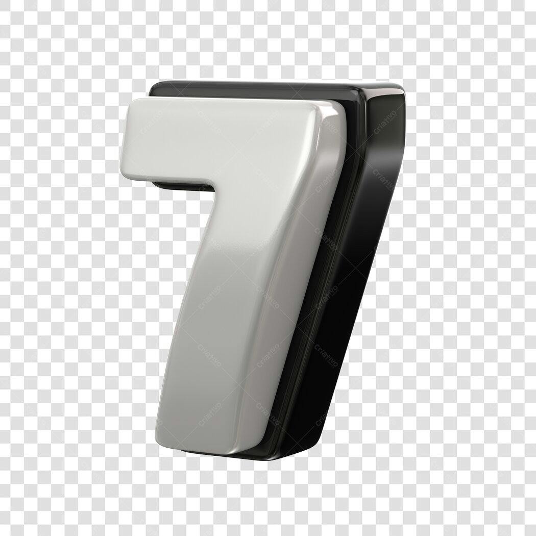 Elemento 3D Número 7 Branco e Preto PNG Fundo Transparente